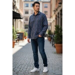 Luchiano Visconti Black Blue Squared Flip-Cuff Long Sleeve Shirt Small